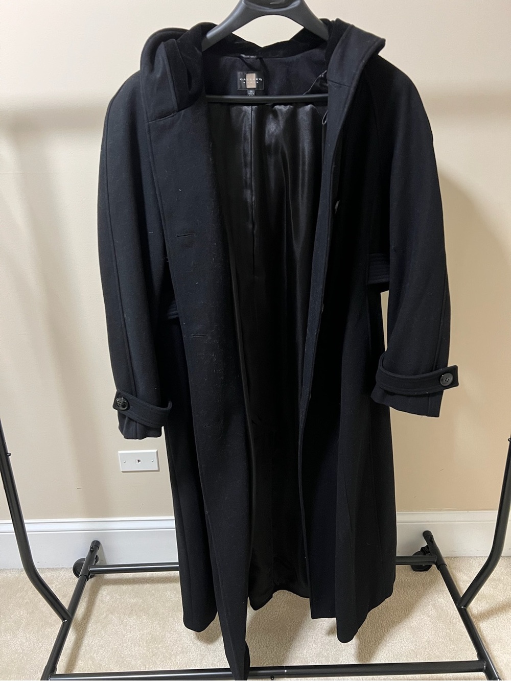 Gallery Black Hooded Longline Coat with Cuff Tabs